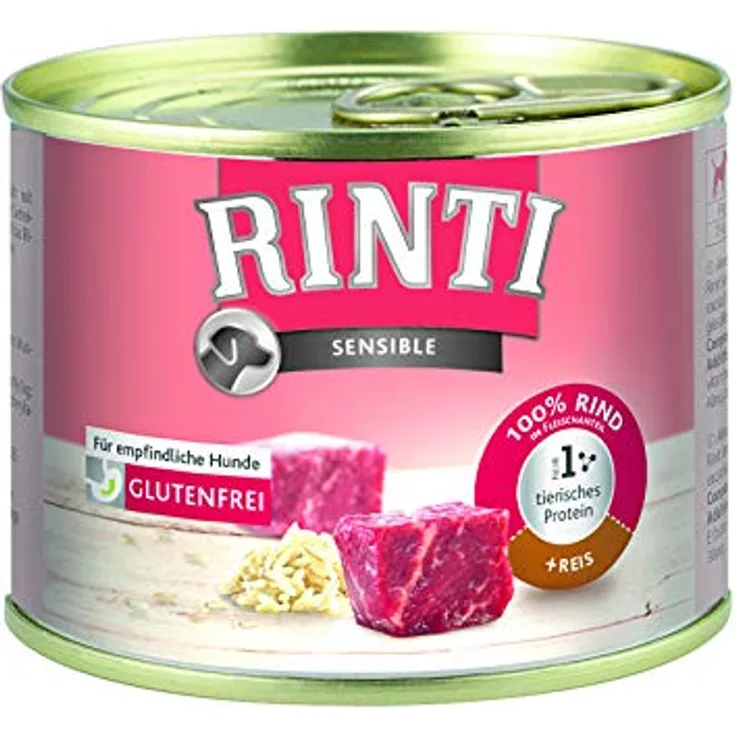 Rinti RINTI Sensible Sparpaket 24 x 185 g - Hundefutter mit Rind & Reis, für ernährungssensible Hunde, ohne Soja und Farbstoffe