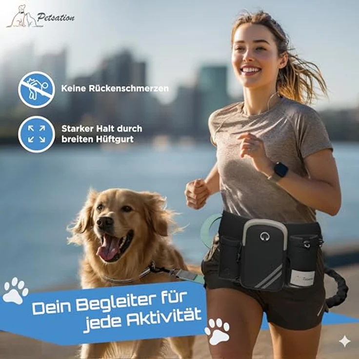 PETSATION Joggingleine, Hands-Free mit Bauchgurt & Hüfttasche, verstellbar, reflektierend, stoßdämpfend für Joggen, Wandern, Fahrrad, robust für alle Hunde – Bild 3