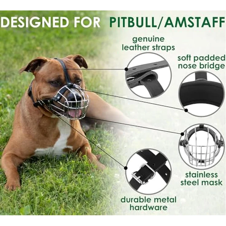 BRONZEDOG Maulkorb für Hunde - Metall-Drahtkorb für große Hunde mit verstellbaren Lederriemen und Neoprenpolsterung, Größe für Amstaff (Schnauzenumfang 30 cm) – Bild 3