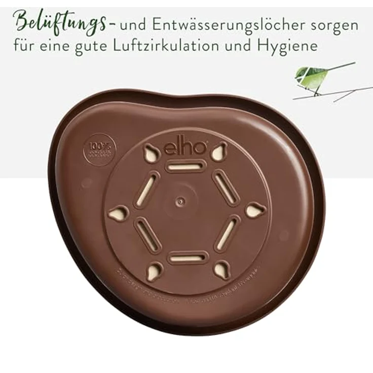 elho Organic Bird House 25cm, Vogelhaus für über 11 Arten aus 100% recyceltem Plastik, L27.4 x B16.8 x H25.4 cm, Braun/Kastanien Braun – Bild 5