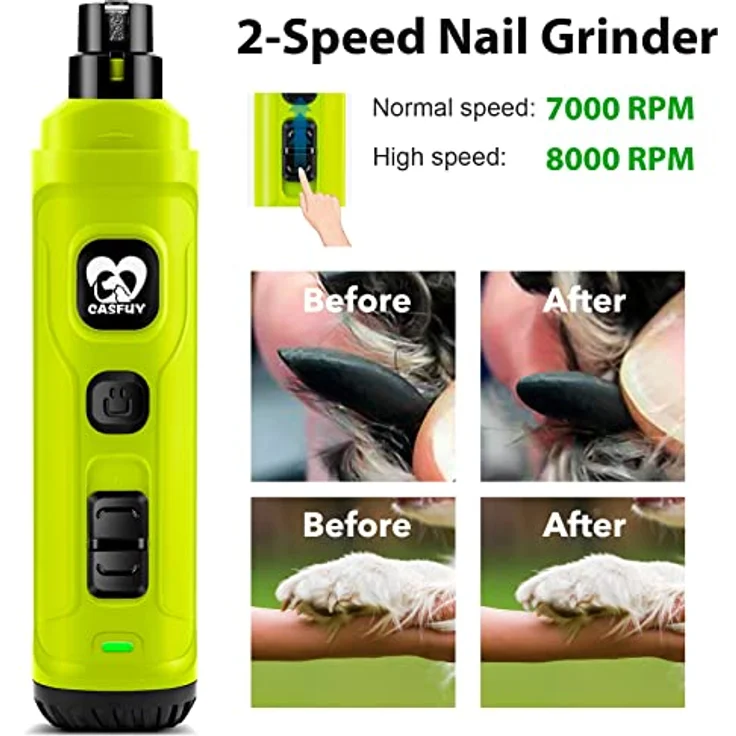 Casfuy Krallenschleifer für Hunde, elektrischer Nageltrimmer mit 2 LED-Leuchten, 2 Geschwindigkeiten, leise und leistungsstark, für kleine und mittelgroße Hunde sowie Katzen – Bild 5