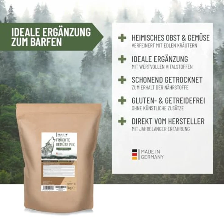ReaVET Früchte und Gemüse mit Kräutern 1kg, getreidefreie Gemüseflocken für Hunde, BARF Zusatz, natürliche Mischung aus Karotten, Erbsen und Früchten – Bild 3