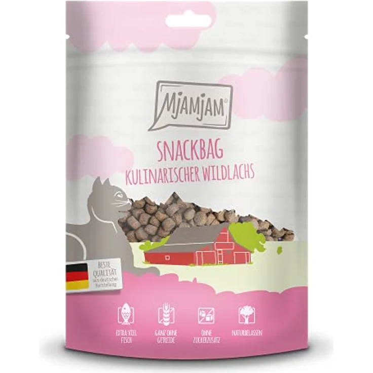 MjAMjAM Snackbag 125g Wildlachs-Würfel, Ergänzungsfuttermittel für Katzen, vielseitig einsetzbar – Bild 1
