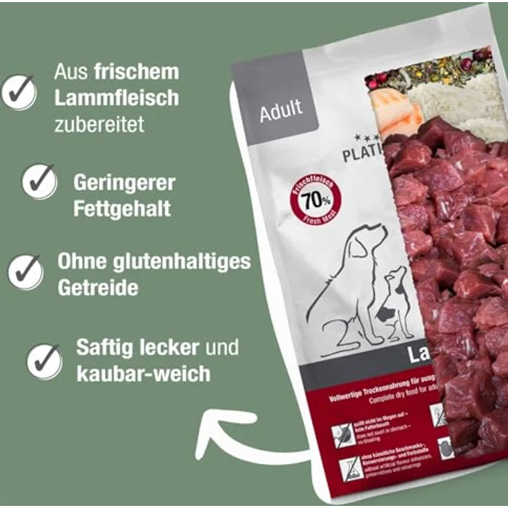 PLATINUM Hundenahrung Adult Lamb, 5kg trockenes Hundefutter aus Fleischsaftgarung, nährstoffreich wie BARF, für kleine und große Hunde, in DE geprüft – Bild 2