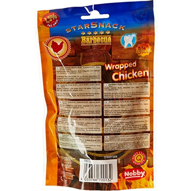 Nobby StarSnack Barbecue "WRAPPED CHICKEN", Hundesnack mit 32% Hähnchen, 64,5% Rinderhaut, 0,5% Fettgehalt, 2er Pack (2 x 70 g) – Bild 2