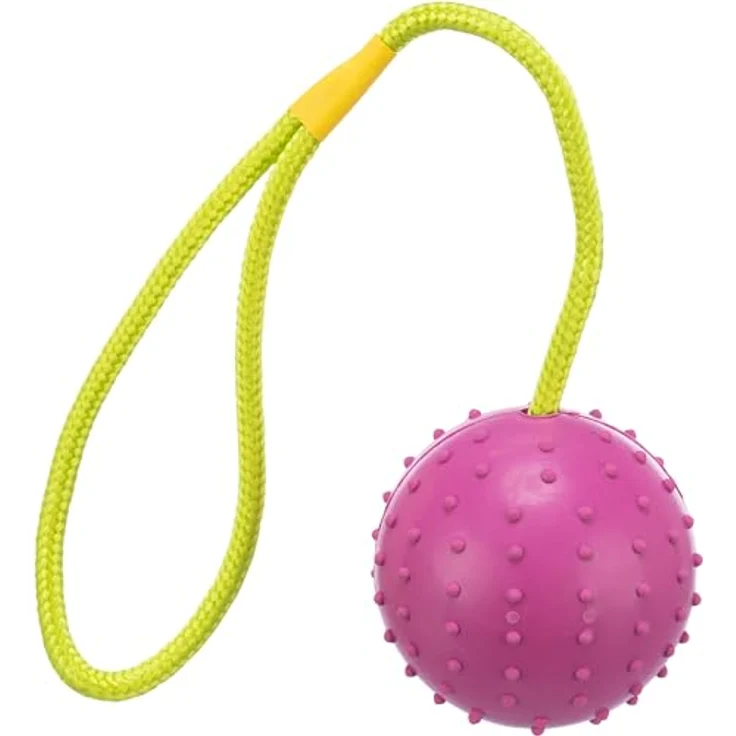 Trixie Ball am Seil, Naturgummi, ø 7/30 cm, pink/lime, Hundespielzeug, Apportieren, Tauziehen – Bild 2