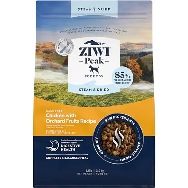 ZIWI Peak Steam & Dried Hundefutter, Käfigfreies Huhn mit Obstgartenfrüchten, 3,2 kg – proteinreich, getreidefrei, für empfindliche Mägen – Bild 1