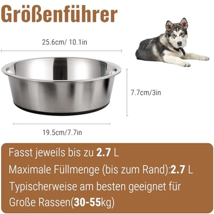 PEGGY11 Hundeschalen Edelstahl, Rutschfeste Silikonunterseite, 2700ML, 2 Stücke für große Hunderassen – Bild 2