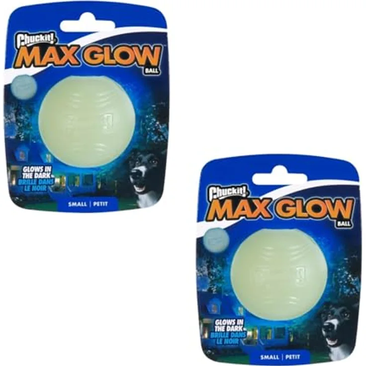 Chuckit! Max Glow Ball Gr. S, lumineszierender Hundeball mit 30 Min. Leuchtkraft, Doppelpack, kompatibel mit Launcher, ø 5 cm
