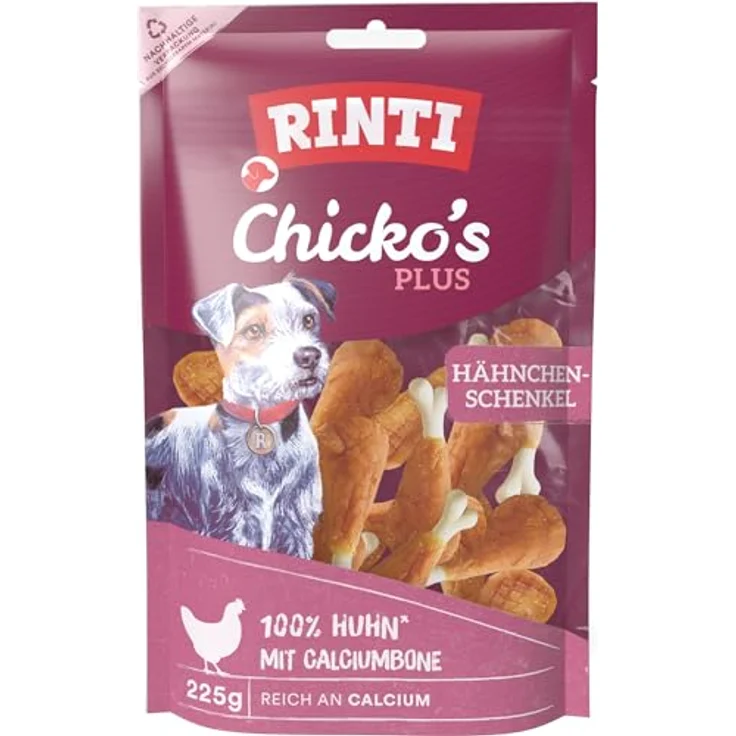 Rinti Chicko Plus Hähnchenschenkel, Huhn mit Calciumbone, 225 g, luftgetrocknet und gut verdaulich