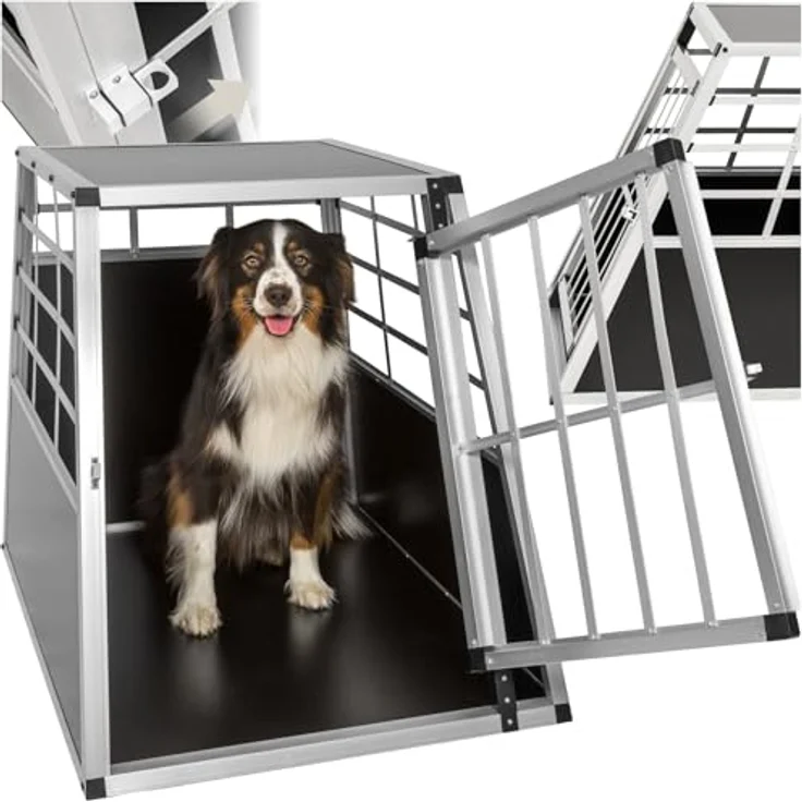 tectake® Hundebox Auto, Aluminium Hundetransportbox, leicht und stabil, trapezförmig, 65 x 90 x 69,5 cm (Single Groß) – Bild 1