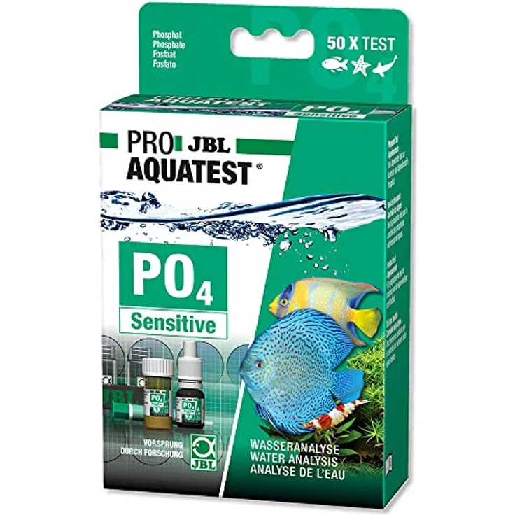 JBL ProAquaTest PO4, Wassertest-Set für Phosphatbestimmung in Süß-/Meerwasser-Aquarien und Teichen, inkl. Reagenzien und Glasküvetten