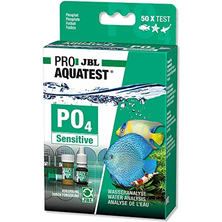 JBL ProAquaTest PO4, Wassertest-Set für Phosphatbestimmung in Süß-/Meerwasser-Aquarien und Teichen, inkl. Reagenzien und Glasküvetten