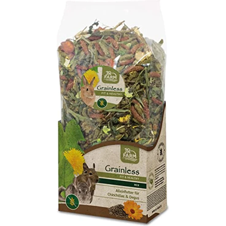 JR FARM Grainless Health Mix, getreidefreies Kleintierfutter für Chinchillas und Degus, 600 g mit hohem Rohfaseranteil und schmackhaften Gemüse- und Kräutermischungen – Bild 1