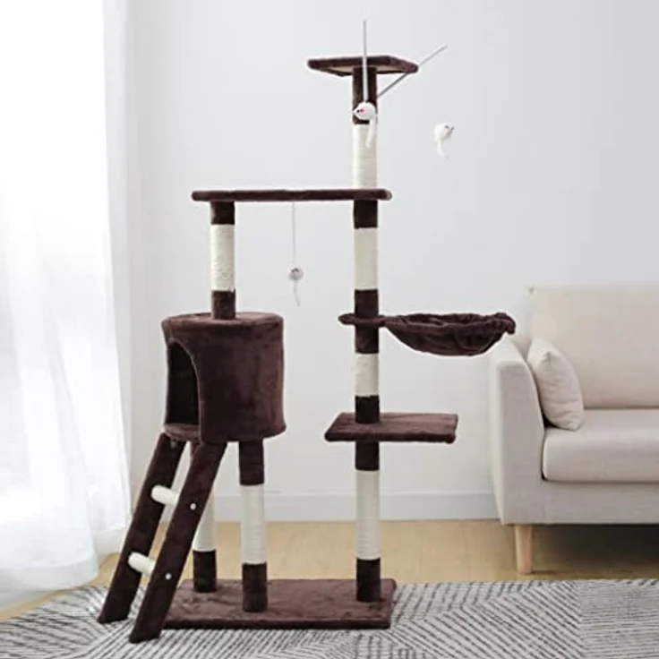 Kratzbaum Katzenbaum Katzenkratzbaum 138 cm XXL Kletterbaum Spielbaum Braun – Bild 10