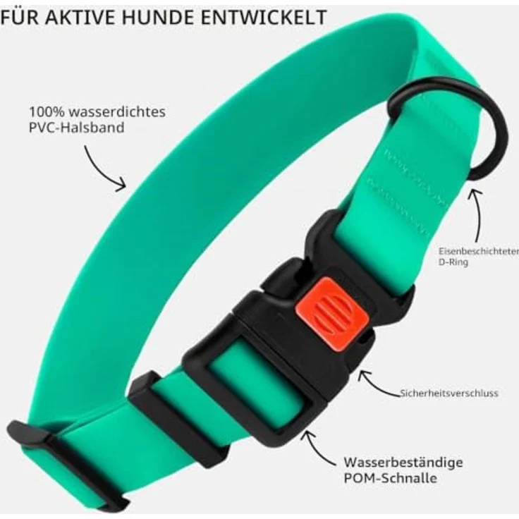 CollarDirect Wasserdichtes Hundehalsband, Verstellbar aus Silikon & Kunststoff, Geruchsresistent, Leicht zu Reinigen, Sicherheitsverschluss, Minzgrün, XL (45-66 cm) – Bild 2