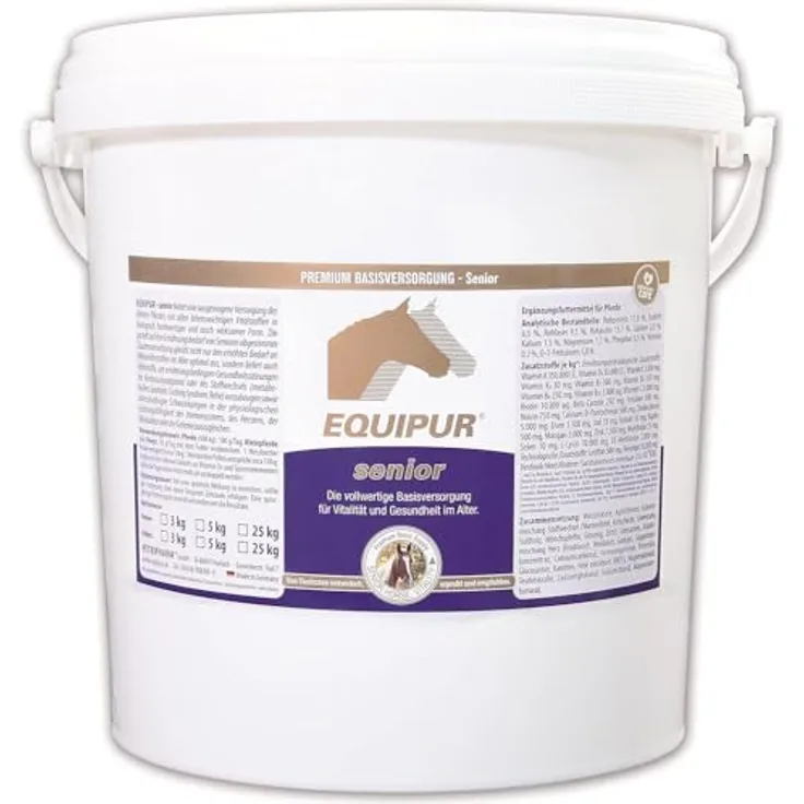 Equipur EQUIPUR Senior Pulver 5 kg, Mineralfutter für ältere Pferde mit organisch gebundenen Spurenelementen zur Unterstützung von Gesundheit und Leistungsfähigkeit