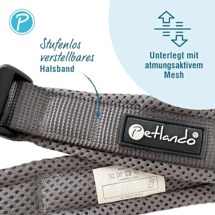 Petlando Mesh Hundehalsband, leicht und atmungsaktiv, stufenlos verstellbar, robust, XXS 30-35cm, Anthrazit – Bild 2