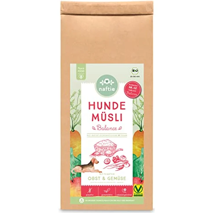 naftie Bio Hundemüsli Balance, Flocken-Mix mit Vollkorn-Reisflocken & Gemüseflocken, glutenfrei & vegan, 1kg – Bild 1