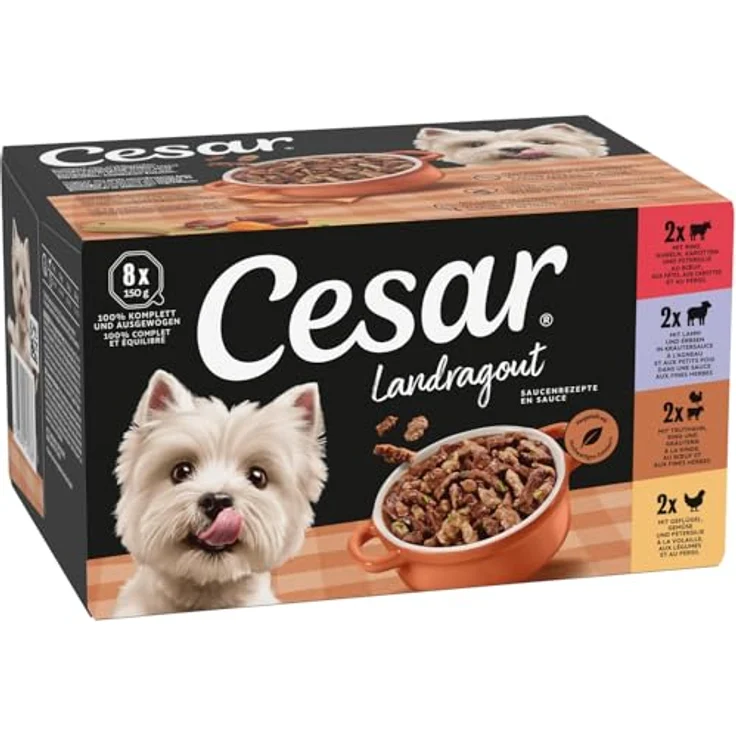 Cesar Landragout Adult, 3 x 8 x 150 g Schalen mit Rind, Lamm, Geflügel und Truthahn in leckerer Sauce, 24er-Packung – Bild 2