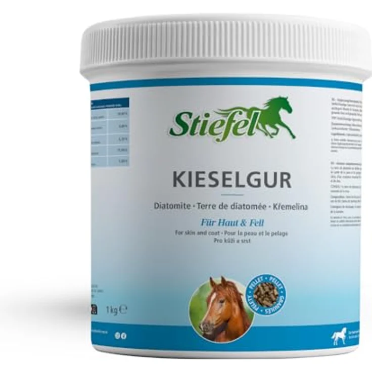 Stiefel Kieselgur für Pferde, Nahrungsergänzung mit Kieselsäure, Vitamin B Komplex & Zink, zur Unterstützung des Fellwechsels, 1kg – Bild 1