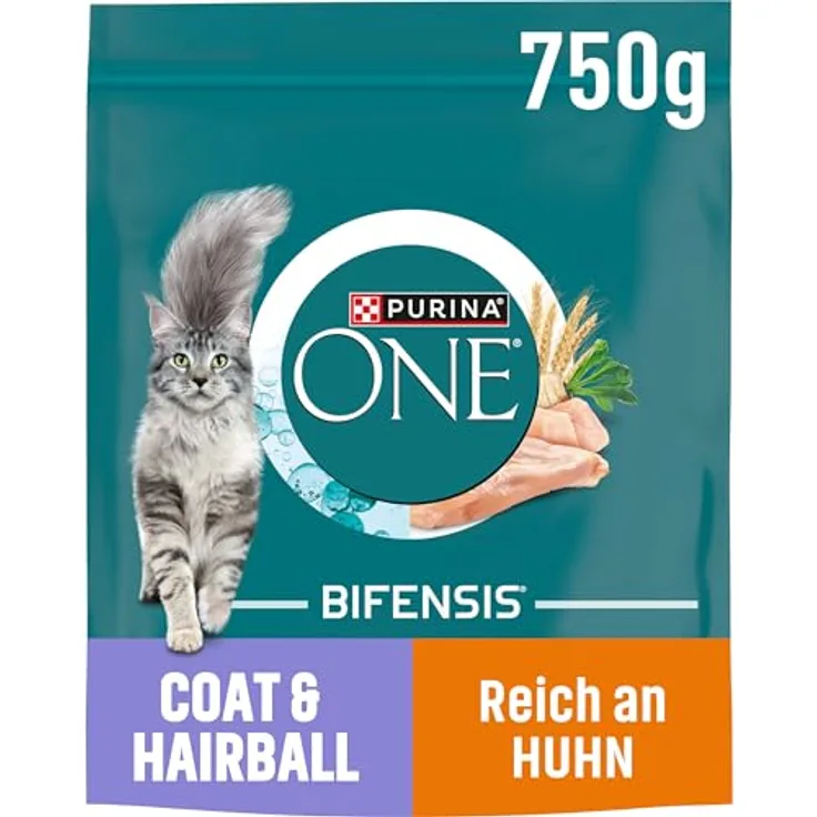 Purina ONE BIFENSIS Coat und Hairball Katzenfutter trocken, reich an Huhn, anti-hairball, 6er Pack (6 x 750g)