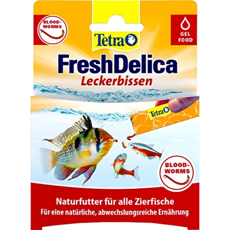 Tetra FreshDelica Bloodworms, natürlicher Snack mit roten Mückenlarven in Gelee, 16 x 3 g Beutel für Zierfische – Bild 3