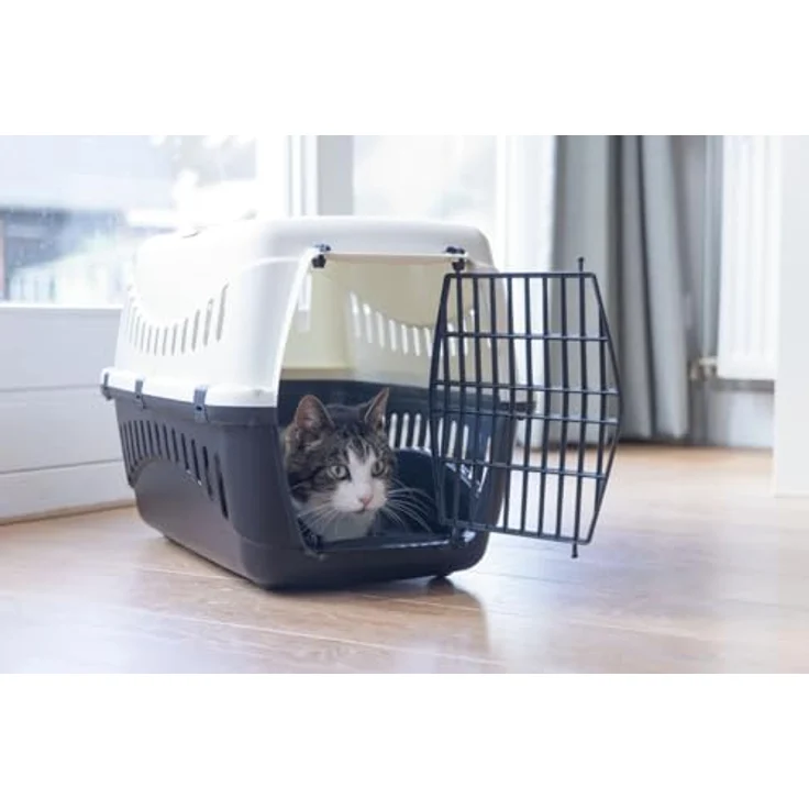 Beeztees Tiertransportbox Transportbox Gypsy creme/anthrazit für Katzen, mit abnehmbarem oberen Teil und praktischem Handgriff – Bild 3