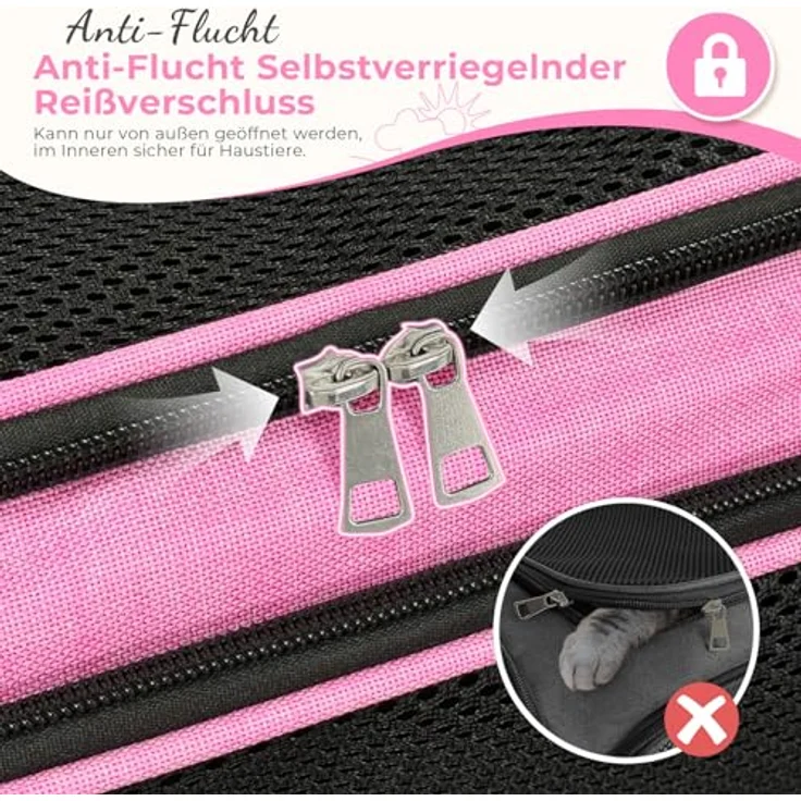 Lohofrnny Transporttasche Katze, Tragbare Faltbare Haustiertasche bis 5kg, Rosa, 43x28x28cm mit Schultergurt und dreiseitiger Öffnung – Bild 4