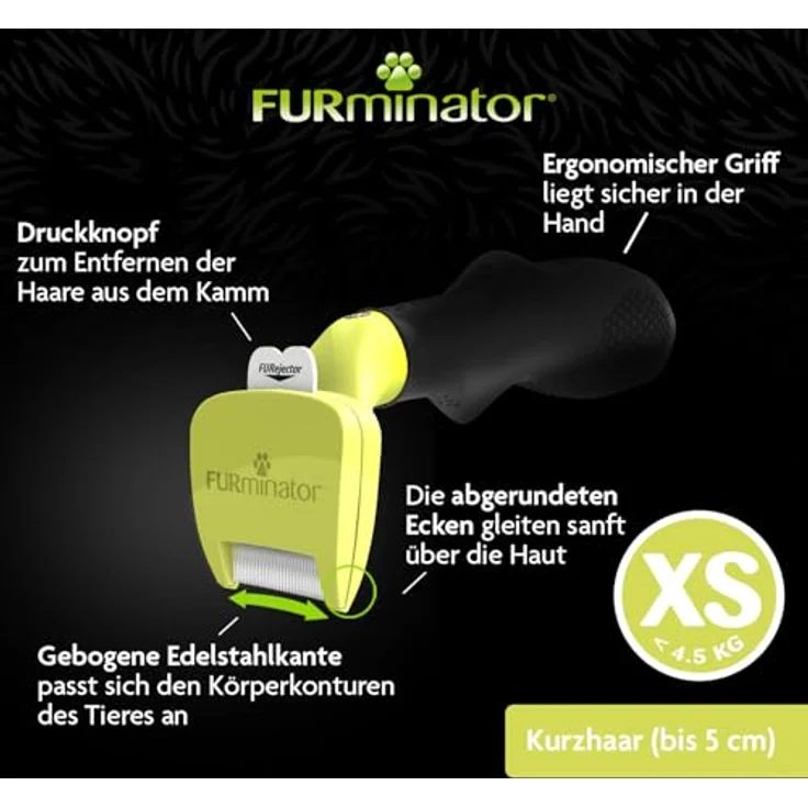 FURminator Fellbürste für kurzhaarige Schoßhunde, deShedding Pflege Werkzeug mit FURejector-Druckknopf, silber – Bild 5