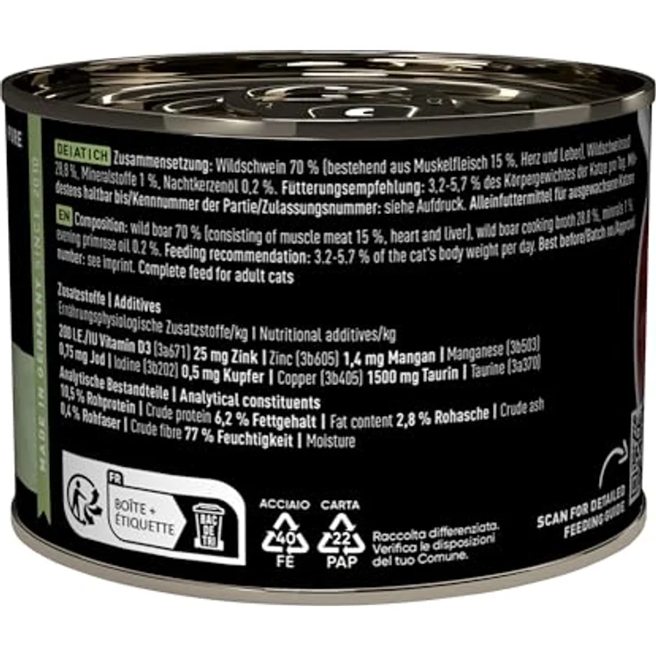 catz finefood Purrrr Wildschwein Monoprotein Katzenfutter nass N° 109, 70% Fleischanteil, für ernährungssensible Katzen, 6 x 200g Dose – Bild 3
