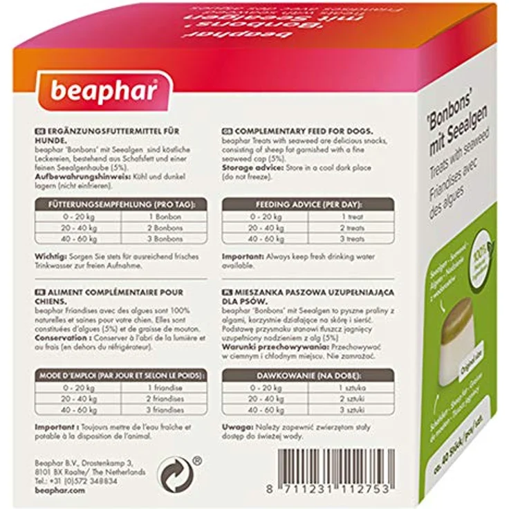 BEAPHAR Bonbons mit Seealgen für Hunde, Schafsfett und Seealgen, fördert gesundes Fell und Verdauung, 40 Bonbons, 245 g – Bild 2