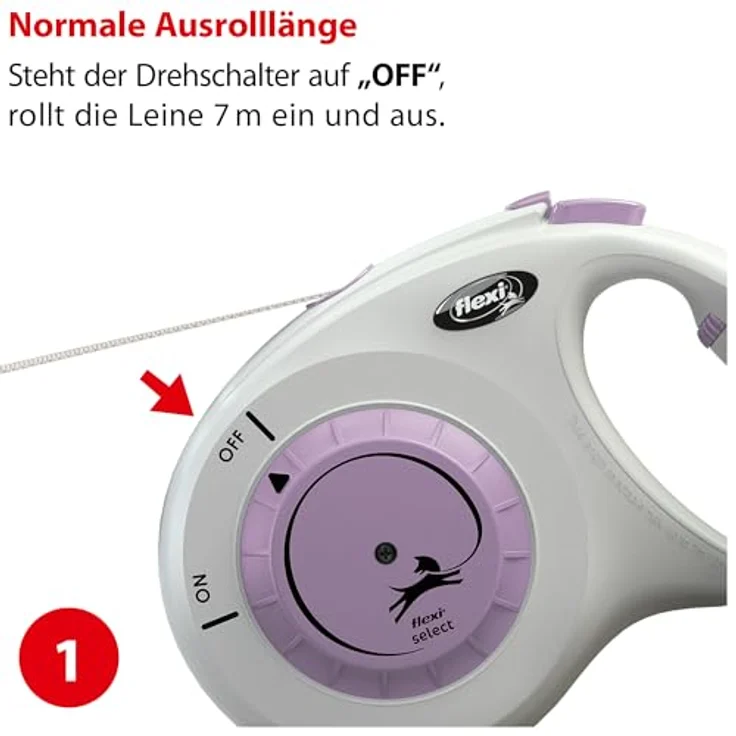 flexi® Select M Roll-Leine, 0-7 m längenverstellbar für Hunde bis 25 kg, grau/lila mit einstellbarem Griff und komfortablem Bremssystem – Bild 4