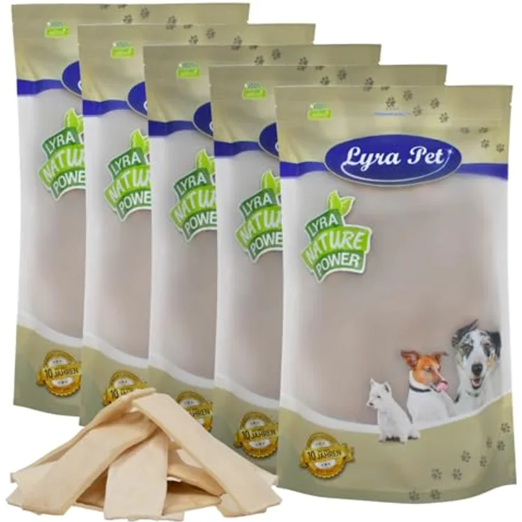Lyra Pet® 5 kg Kauchips aus Büffelhaut, naturbelassene Zahnputzstreifen und Dentasnack, proteinreiche Kaustreifen für Hunde