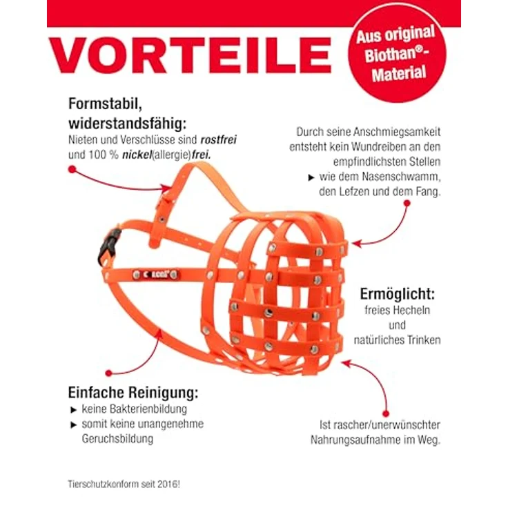 COLORI BY MUZZLE KING COLORI®-Maulkorb für große Hunde, Größe 8, ORANGE-NEON - Natürliches Hecheln & Trinken, sanfter Tragekomfort, antibakteriell und wasserabweisend – Bild 3