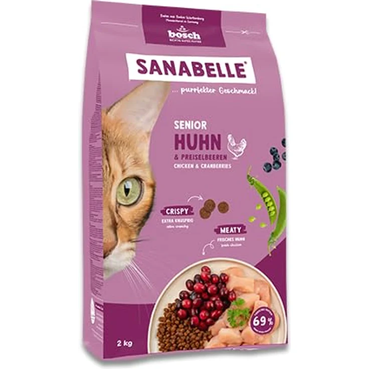 Sanabelle Senior Huhn, Trockenfutter Katzenfutter für ältere Katzen ab 8 Jahren, 8 kg, ausgewogene Rezeptur mit weniger Energie und speziellen Ballaststoffen – Bild 1