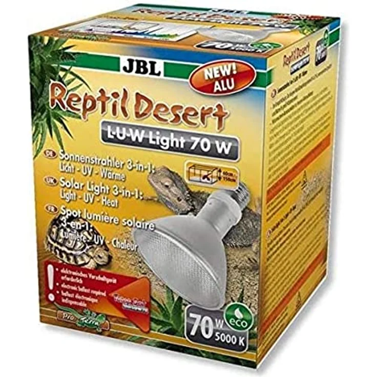 JBL ReptilDesert L-U-W 61892 Spot-Sonnenstrahler, Aluminium, 70 W, Vollspektrum mit 5000 K Farbtemperatur für Wüstenterrarien – Bild 1