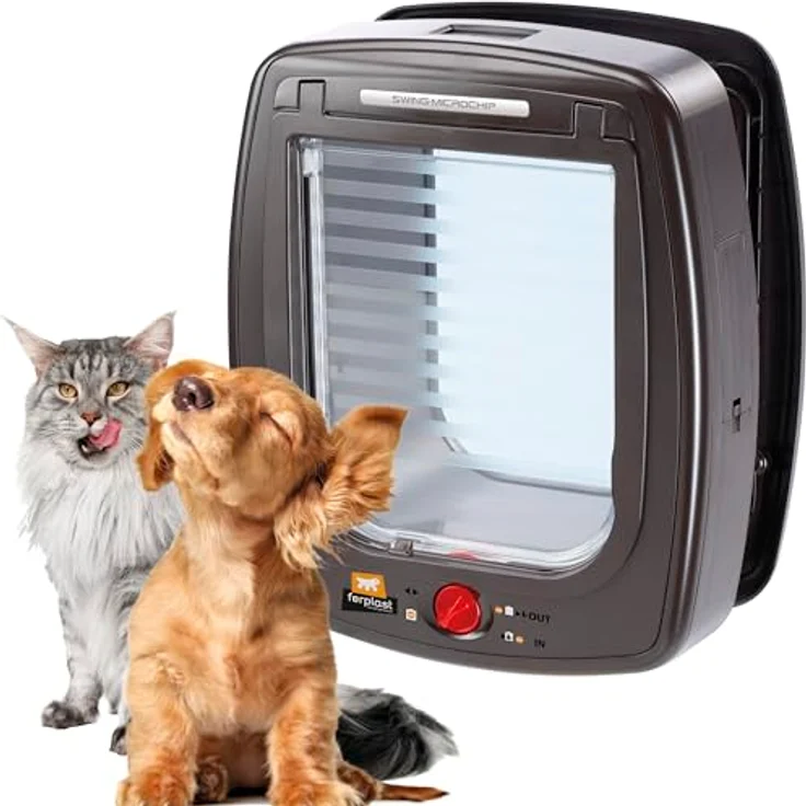 Ferplast Gattaiola con Microchip, Katzen- und Hundeklappe mit 4-Wege-Schließsystem, Windstopper, Taggröße M, braun – Bild 1