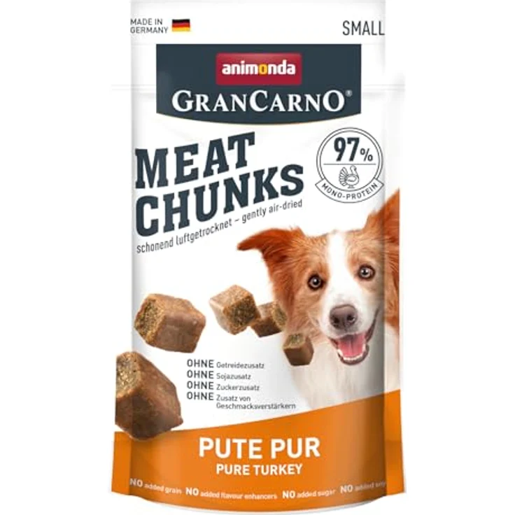 animonda GranCarno Meat Chunks Adult Pute pur, getreidefreier Hundesnack mit 100% Putenfleisch, 60g – Bild 1
