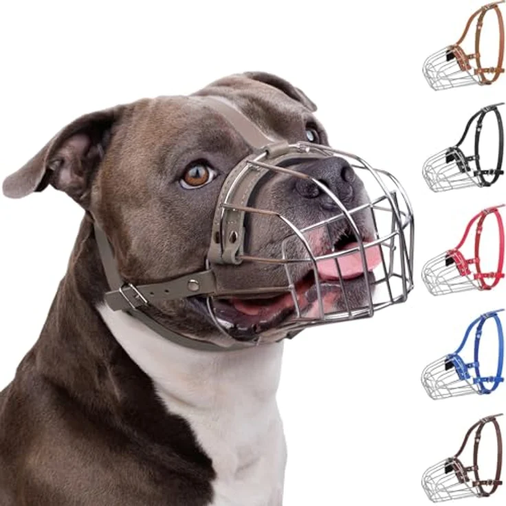 BRONZEDOG BronzeDog Maulkorb für große Hunde, Metall-Drahtkorb mit verstellbaren Lederriemen in Braun, inklusive Neopren-Polsterung – Bild 1
