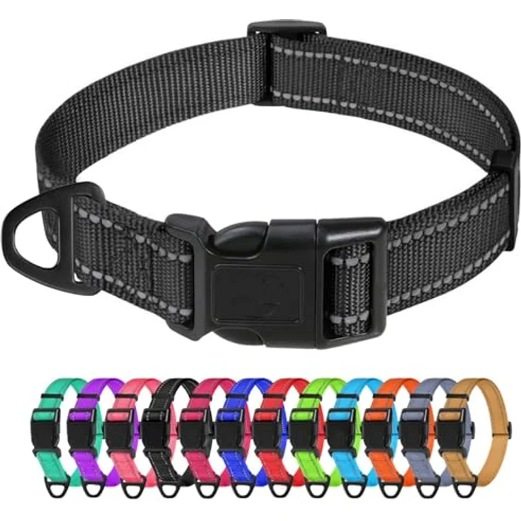 TagME Nylon Hundehalsband, Verstellbares Reflektierendes Halsband mit Sicherheitsschnalle für kleine Hunde, Schwarz, 2.0 cm Breite – Bild 1