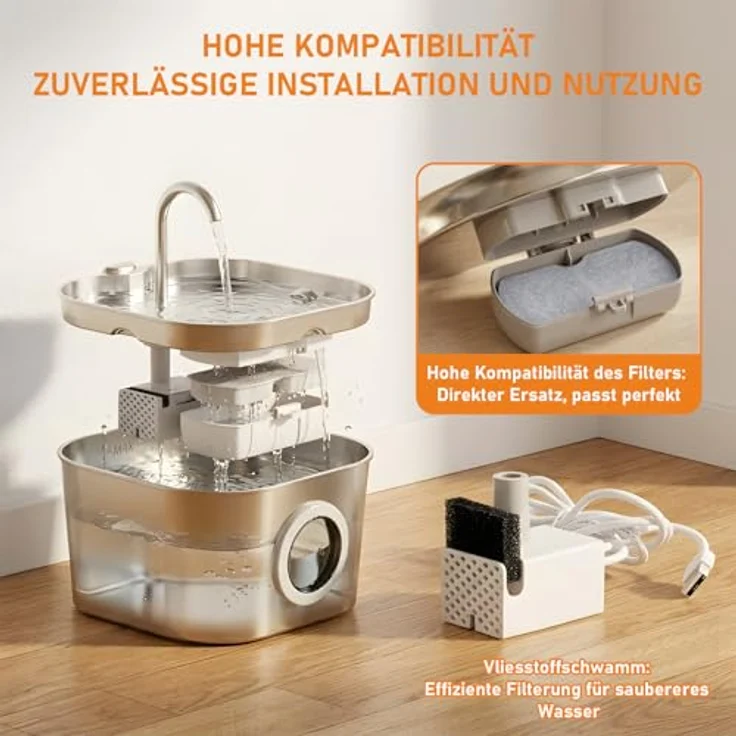 WEIKEY Katzenbrunnen Filter 24 Stück, 4-stufiges Filtersystem für reines Wasser, kompatibel mit 2,2/2,6/3,2-Liter Edelstahlbrunnen – Bild 3