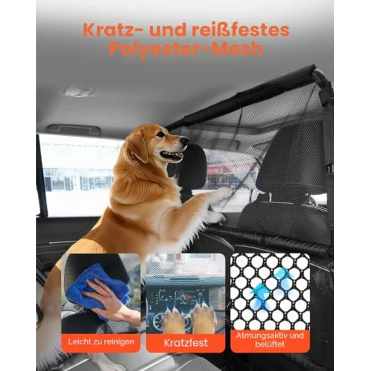 VEVOR Hunde Autobarriere 1415 mm, Trennwand mit Netzgewebe zur Montage an Vordersitzen, universelles Hundegitter für SUVs und Lkw, schwarz – Bild 3