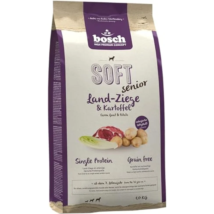 Bosch HPC Soft Senior Ziege + Kartoffel, Hunde-Trockenfutter für Senioren mit Mono-Protein, 1kg – Bild 1