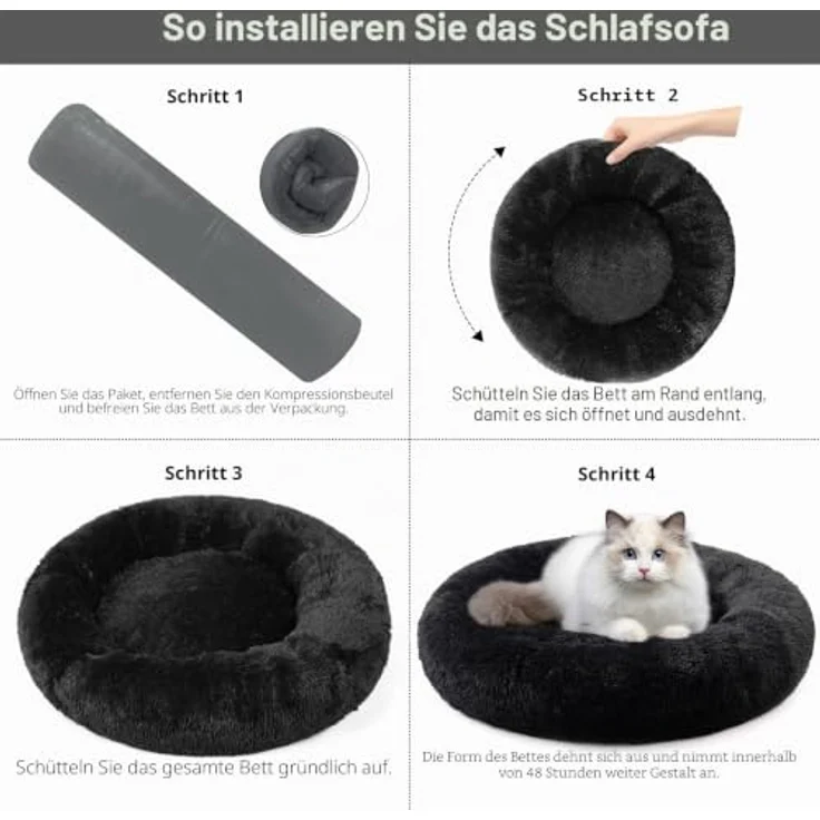 Nisrada Hundebett Donut-Design, 70cm, waschbar, rutschfester Boden, weich und gemütlich für kleine bis große Hunde und Katzen – Bild 5