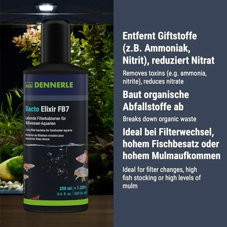 Dennerle Bacto Elixir FB7, 250 ml - Wasseraufbereiter mit lebenden Filterbakterien, Schadstoff- und Mulm-Reduzierer – Bild 4