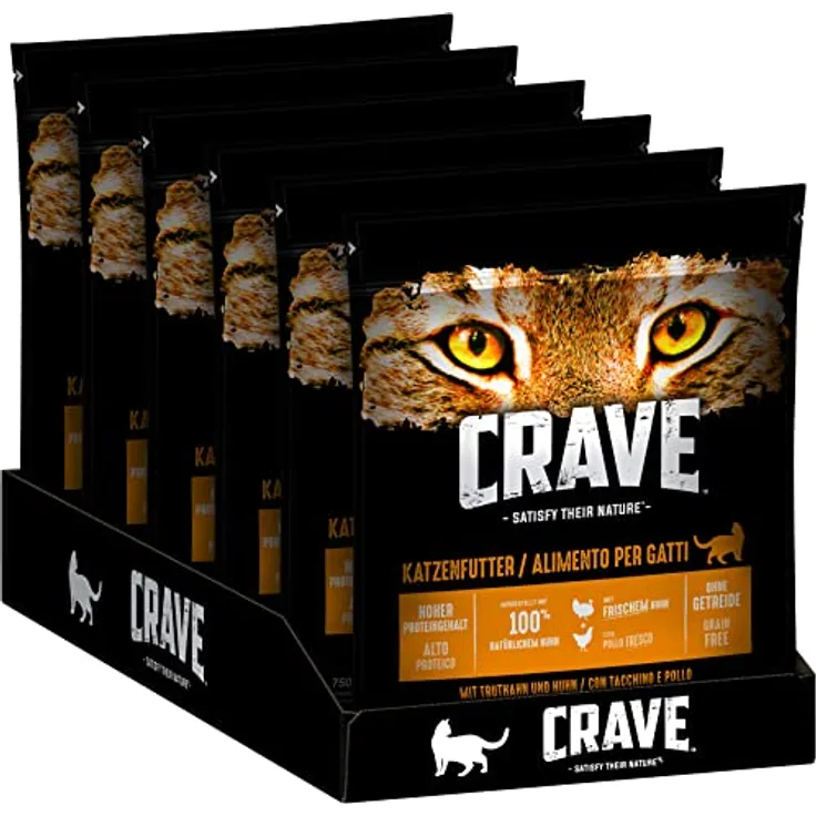 CRAVE Katzenfutter Trockenfutter Adult 1+ mit Huhn & Truthahn, 750g, ohne Getreide, hoher Proteingehalt