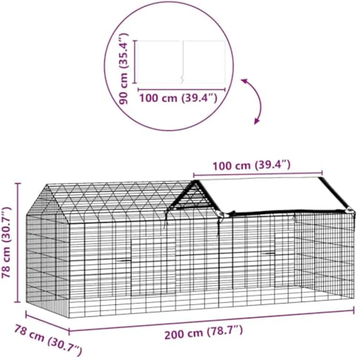 vidaXL Hasenkäfig Silber 400 x 78 x 78 cm, verzinkter Stahl, wetterfest, modernes Design, ideal für Garten und Terrasse – Bild 3