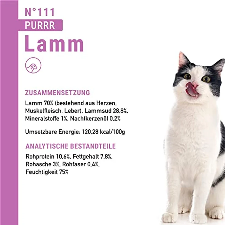 catz finefood Purrrr Lamm Monoprotein Katzenfutter nass N° 111, 70% Fleischanteil, ohne Getreide, 6 x 400 g Dose – Bild 5