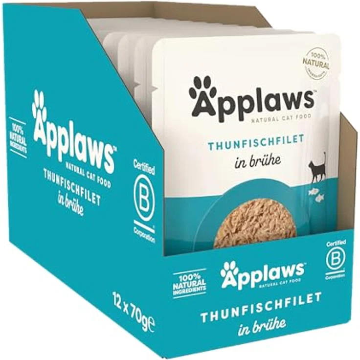 Applaws Natürliches Nassfutter für Katzen, Thunfisch in Brühe, 12 x 70g, 100% natürlich, Premium-Protein, Omega-3 & 6 Boost – Bild 1
